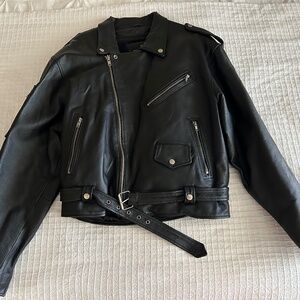 Oscar Piel Perfect Leather Motorcyle Jacket - size Large